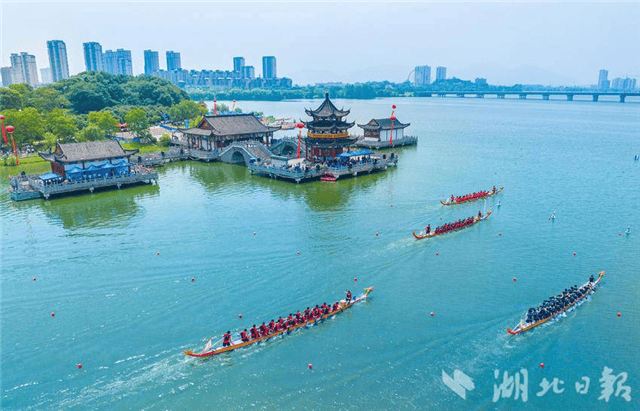 黄石阳新:千名选手莲花湖竞渡迎端午