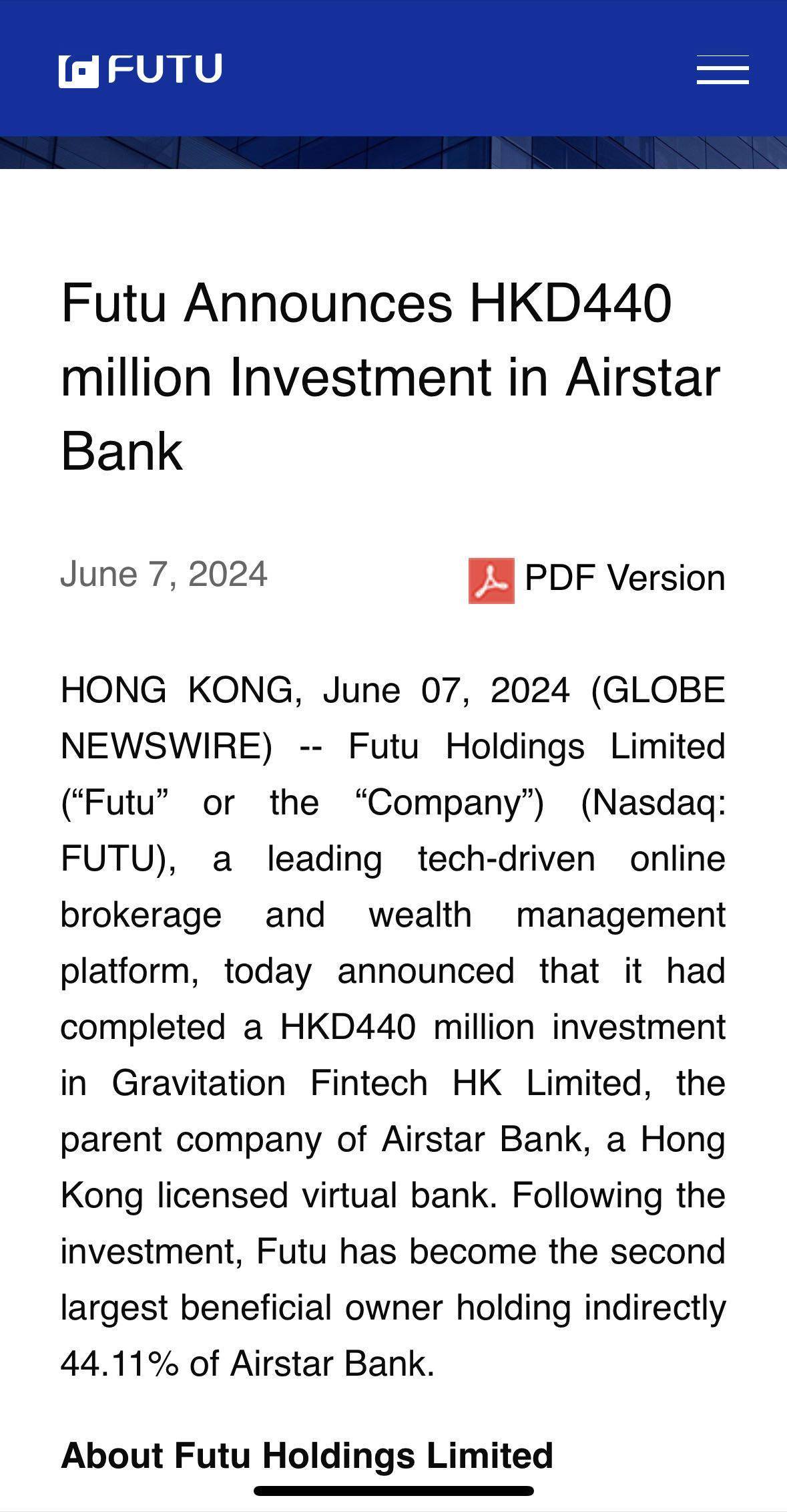 富途控股4.4亿港元参股小米旗下天星银行，后者四年亏损8.83亿港元_搜狐网