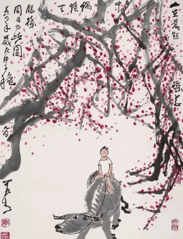意境独特!国画大师李可染牛画中的梅花