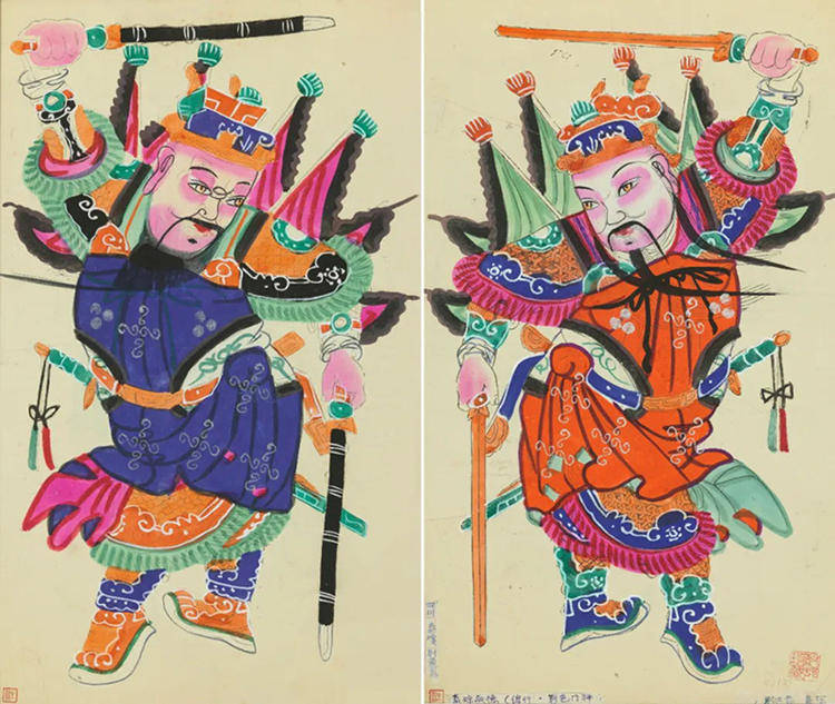 绵竹年画门神《秦琼 敬德》入选《中国美术馆人话馆藏》一书_王树村_大将军