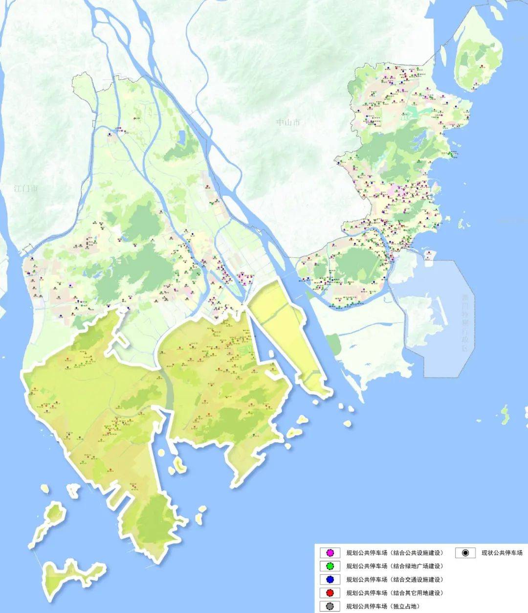 金湾区规划公共停车场共98处,规划公共泊位约3.0万个