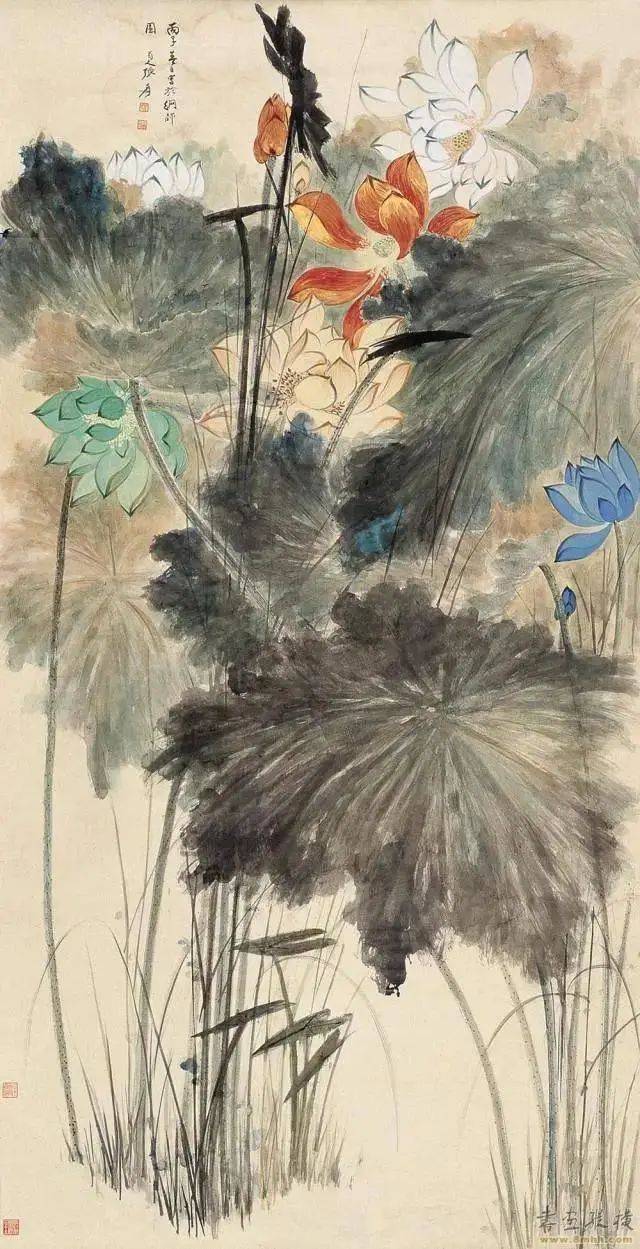 张大千的十里荷塘,花凋香渺_荷花_国画_金荷