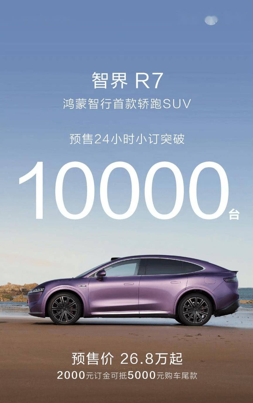 26.8 万元起，鸿蒙智行轿跑 SUV 智界 R7 预售 24 小时小订破万台-百货之家