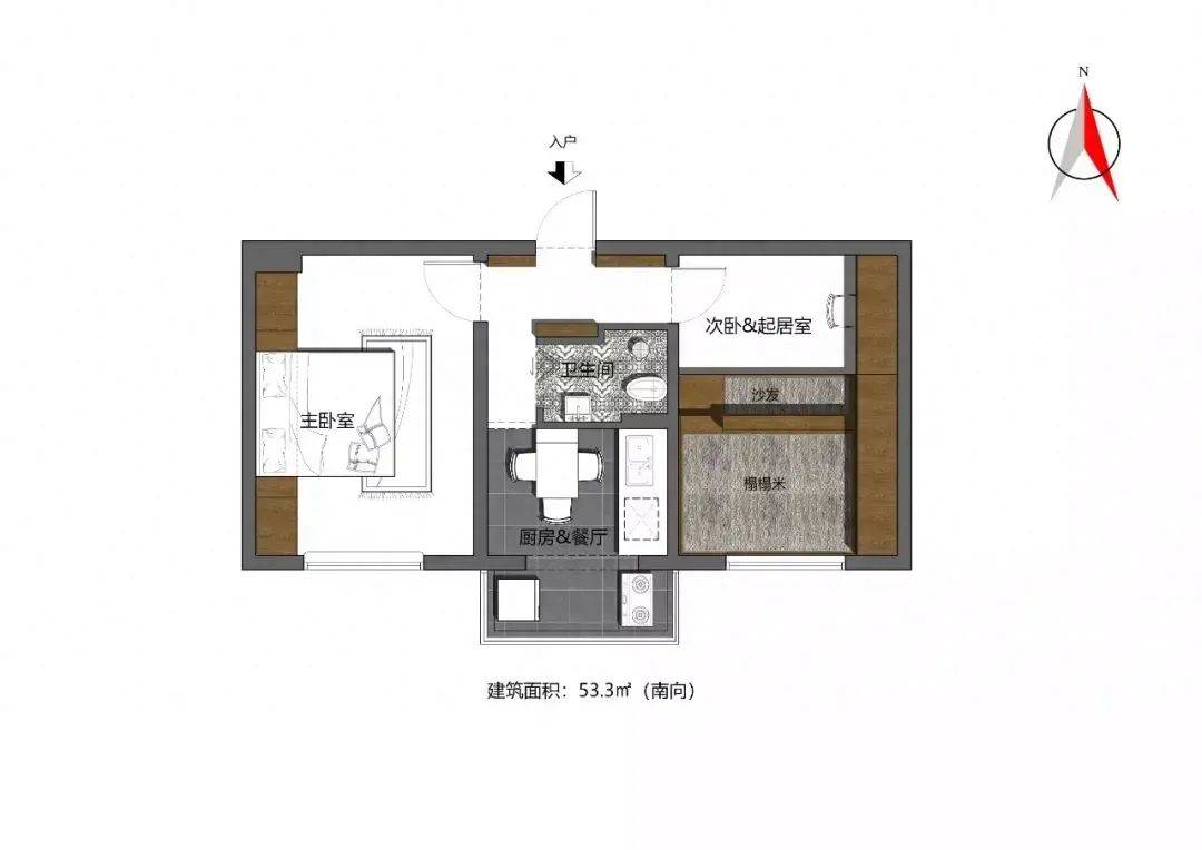 54平小户型设计巧妙，次卧兼客厅，空间利用极致，居住更舒适_三合一_收纳_氛围