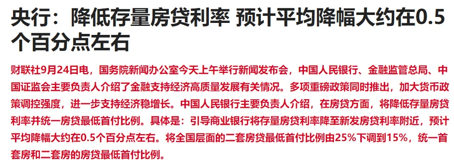 突发！央行宣布！降低存量房贷利率！_百分点_贷款_降幅