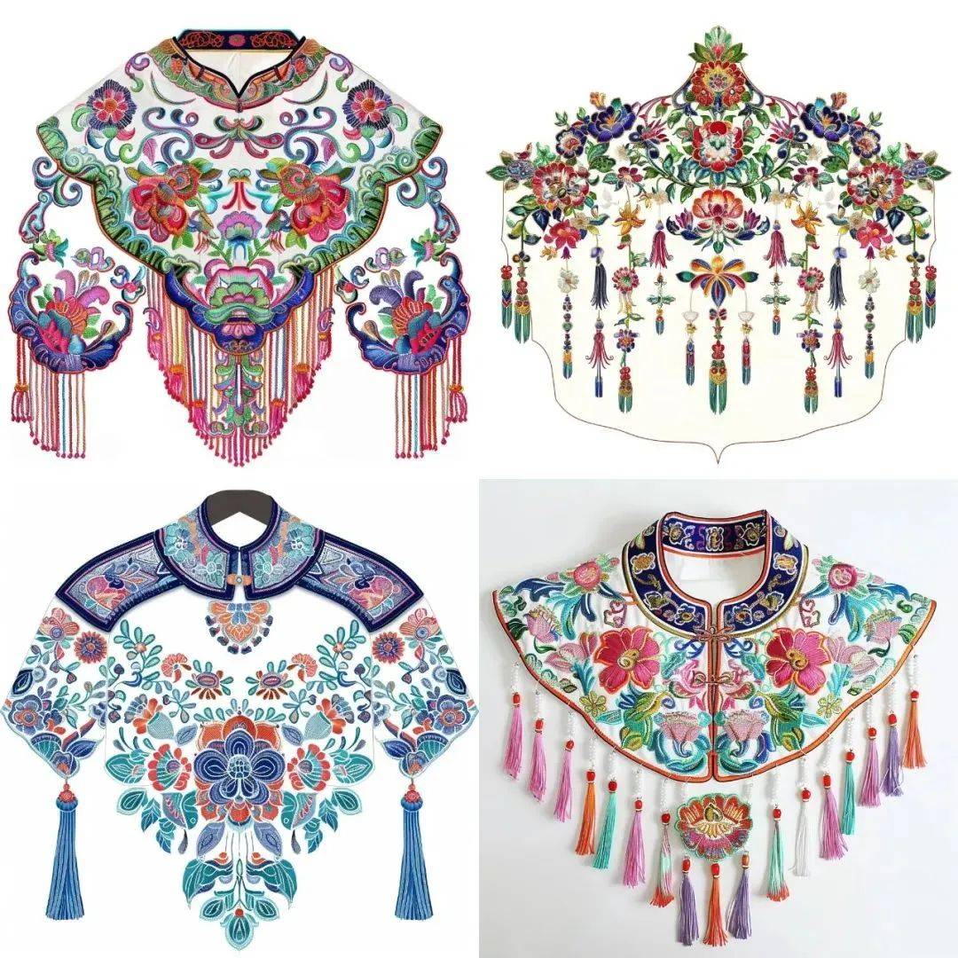 云肩刺绣纹样图24副,中国传统服饰之美不胜收