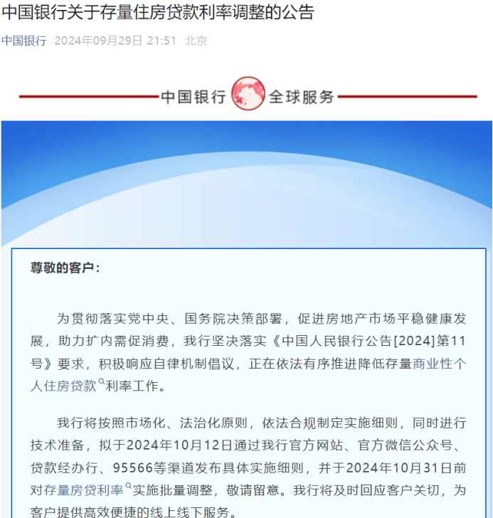 六大国有银行官宣：10月12日公布存量房贷利率调整细则