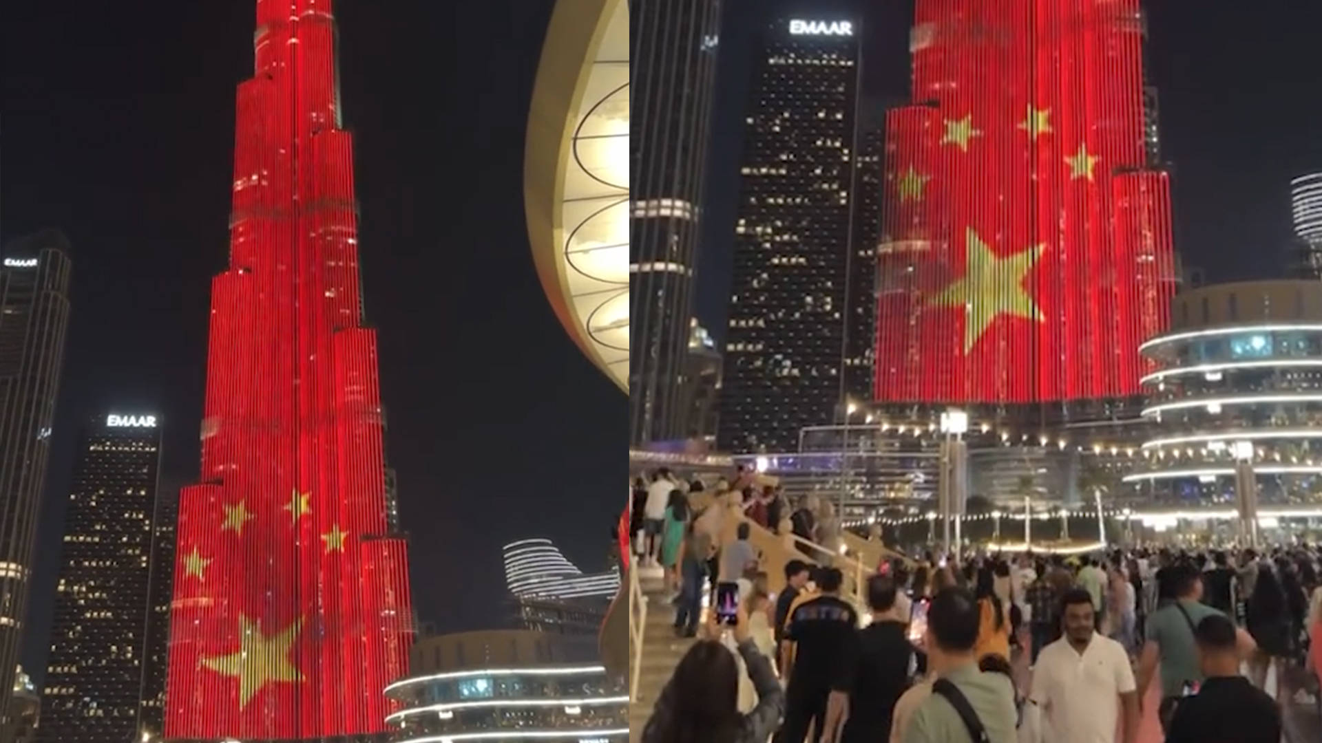 五星红旗亮相世界第一高楼!阿联酋迪拜哈利法塔上演国庆灯光秀