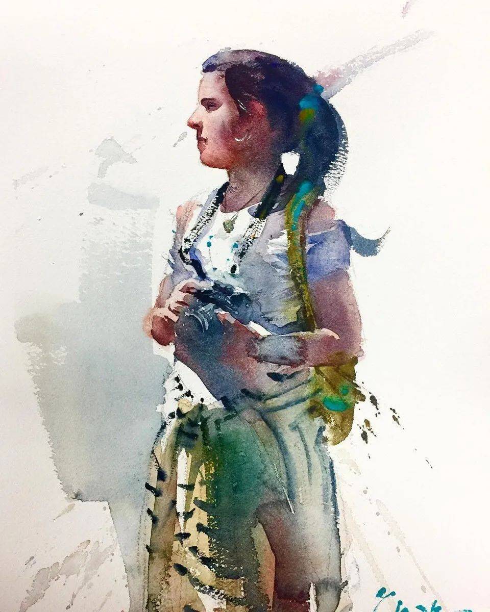 水彩速写人物,简单的意境美