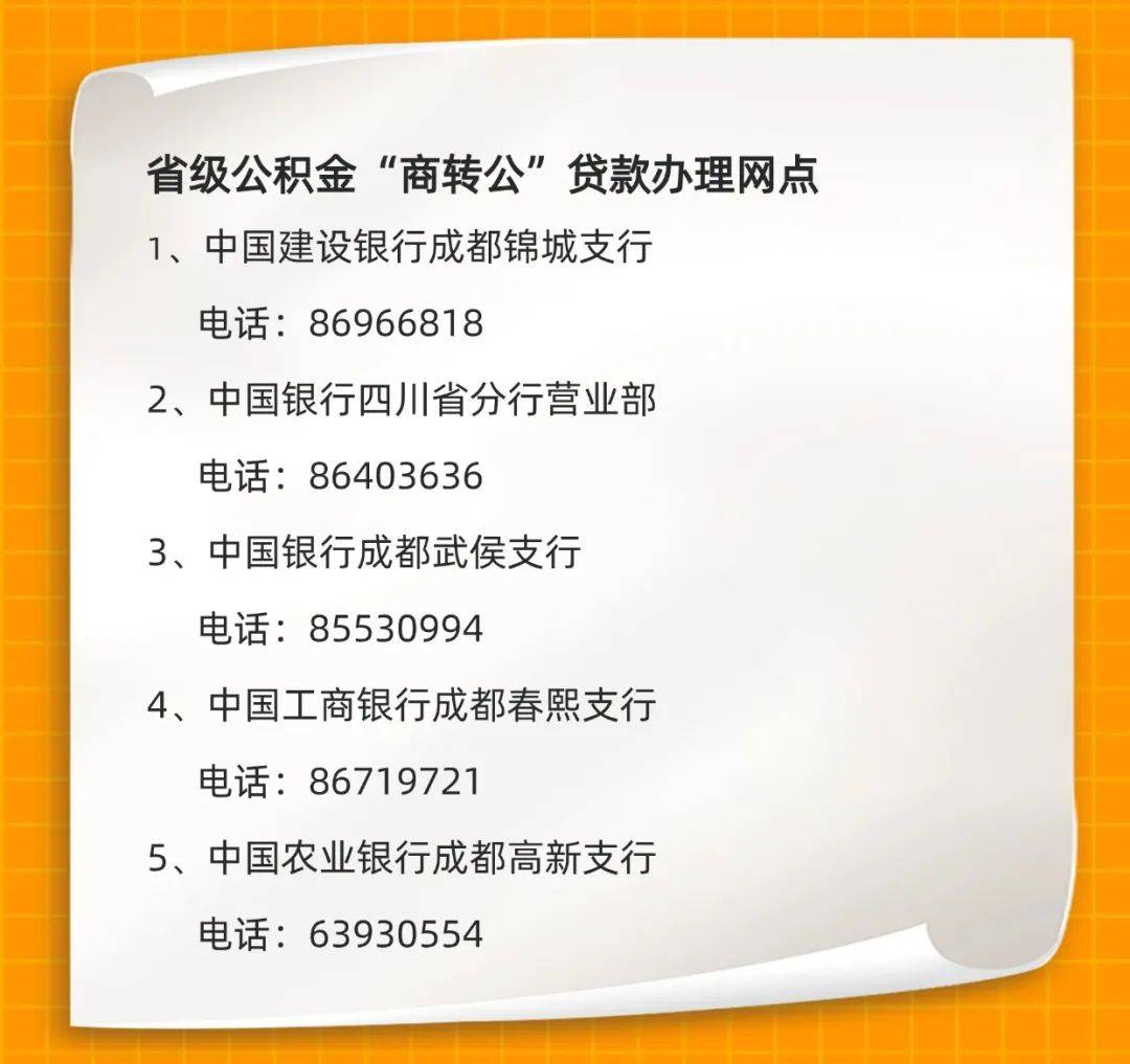 成都"商转公"贷款签约银行名单!