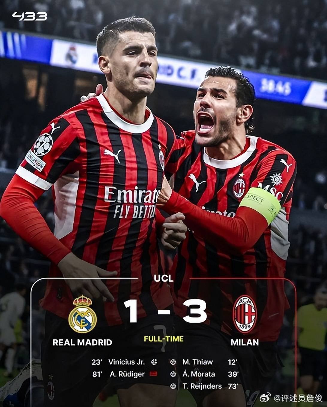 欧冠皇马1-3米兰遭遇两连败，詹俊称安切洛蒂难辞其咎，黄健翔：老佛爷只能请瓜帅来了
