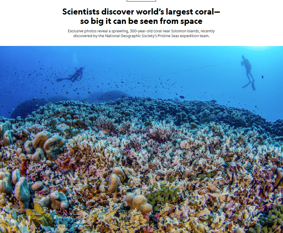 在太空都能被看到!隐藏在所罗门群岛的巨型珊瑚再也藏不住了.