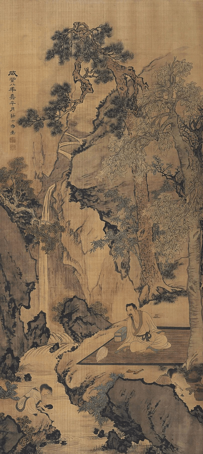 苏六朋《洗砚图轴》清代 绢本设色 197cm×89cm岭南古代书画名家的