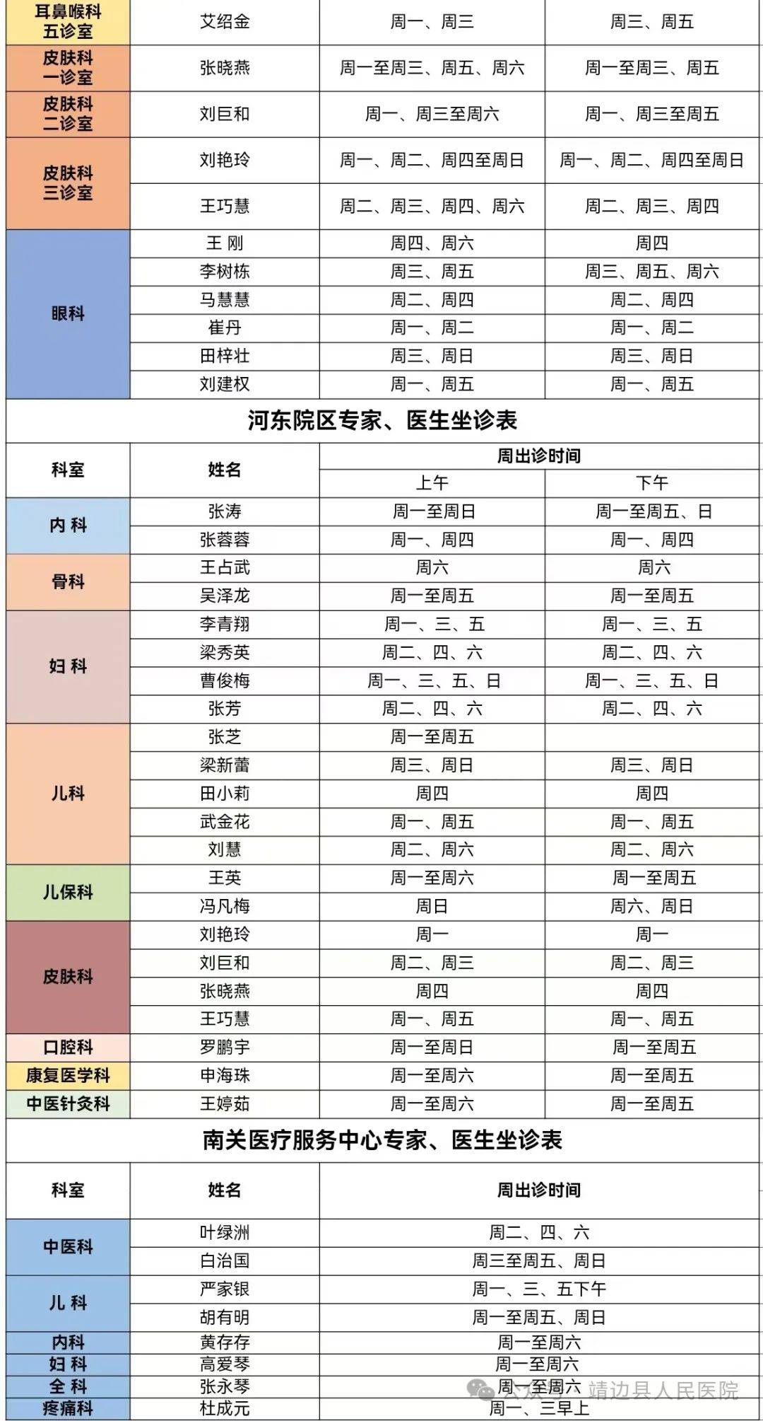 靖边县人民医院门诊专家,医生出诊信息