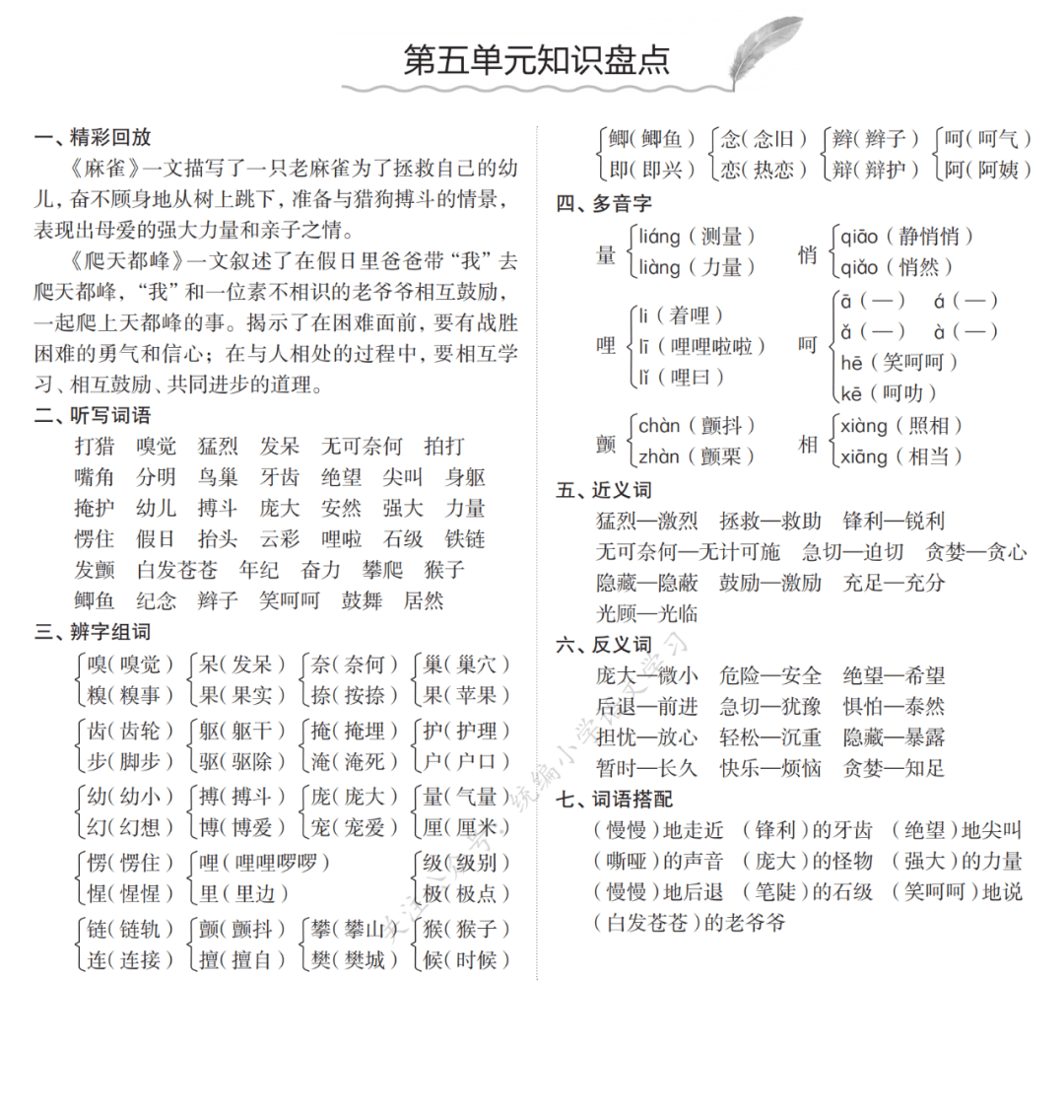 统编版语文四年级(上)期末复习知识点汇总丨可打印_家长_上册_孩子