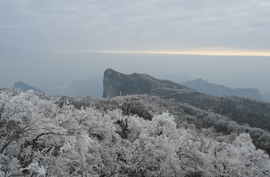 多图来袭！张家界雪后初晴，雾凇同框金色天际线                