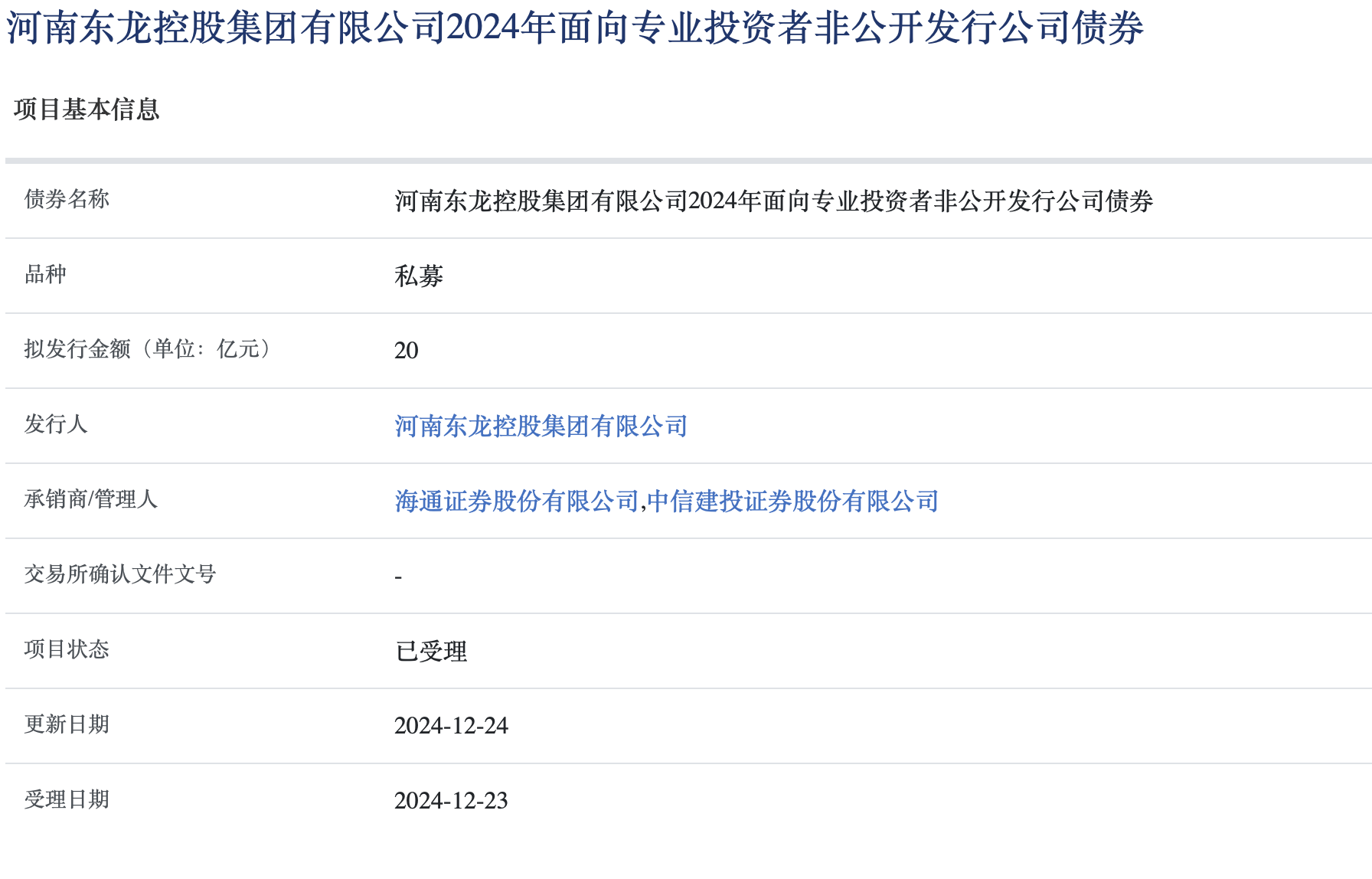 河南东龙控股集团拟发行20亿元公司债，获上交所受理