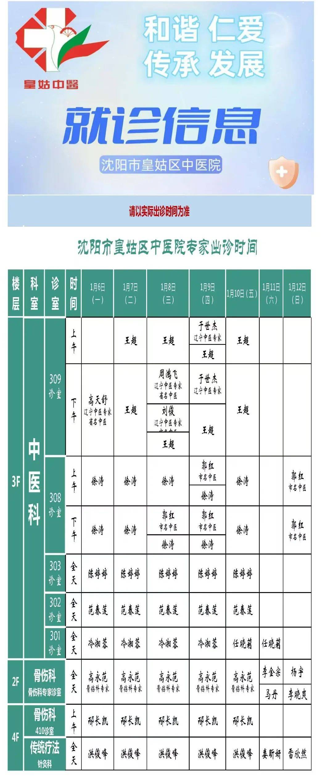 皇姑区中医院名医专家出诊表