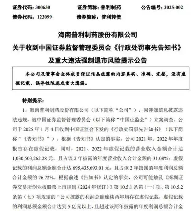近4万名股东“踩雷”,面临退市重罚的普利制药仍留疑问 近4万名股东“踩雷”,面临退市重罚的普利制药仍留疑问