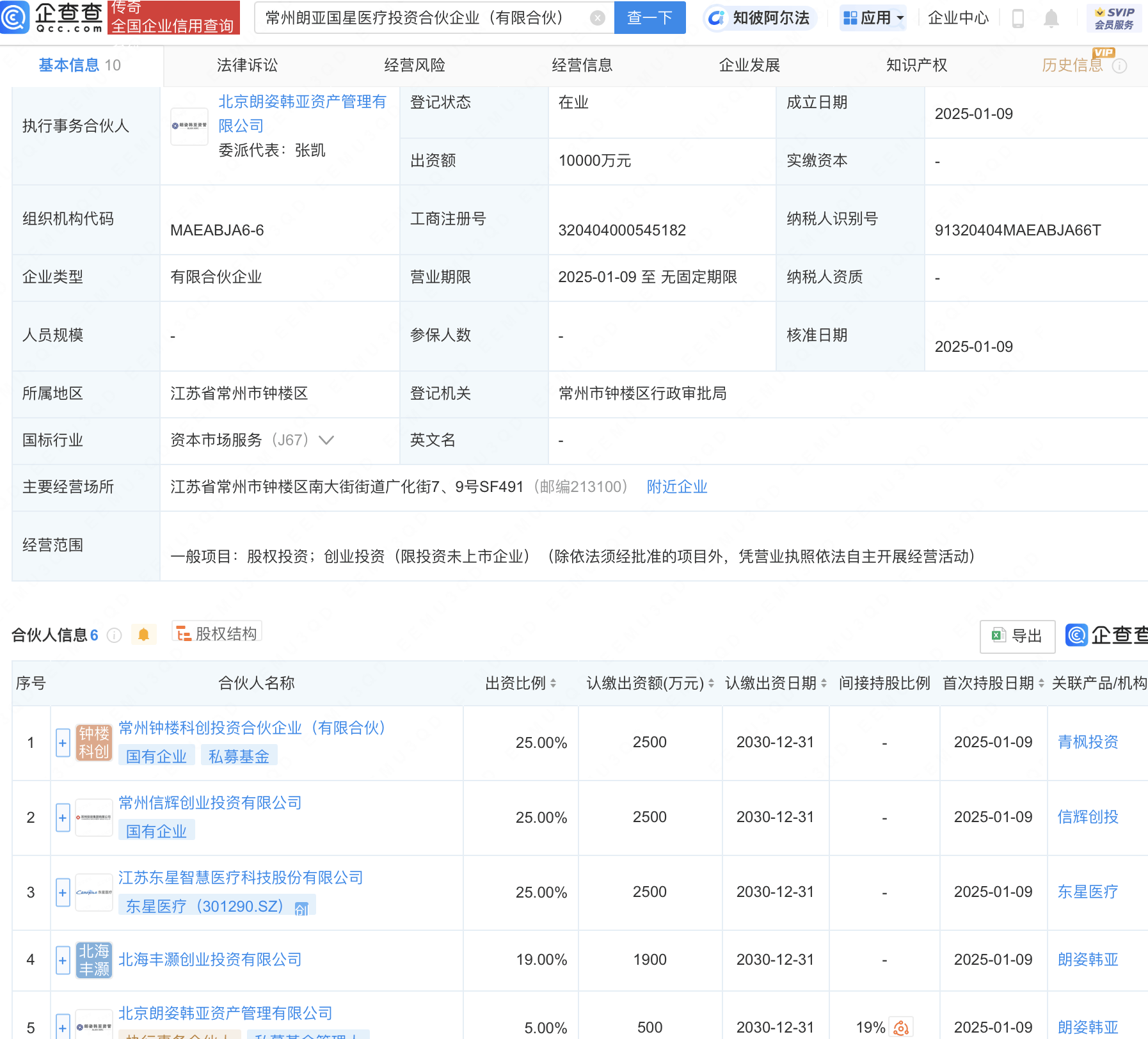 东星医疗在常州成立医疗投资合伙企业