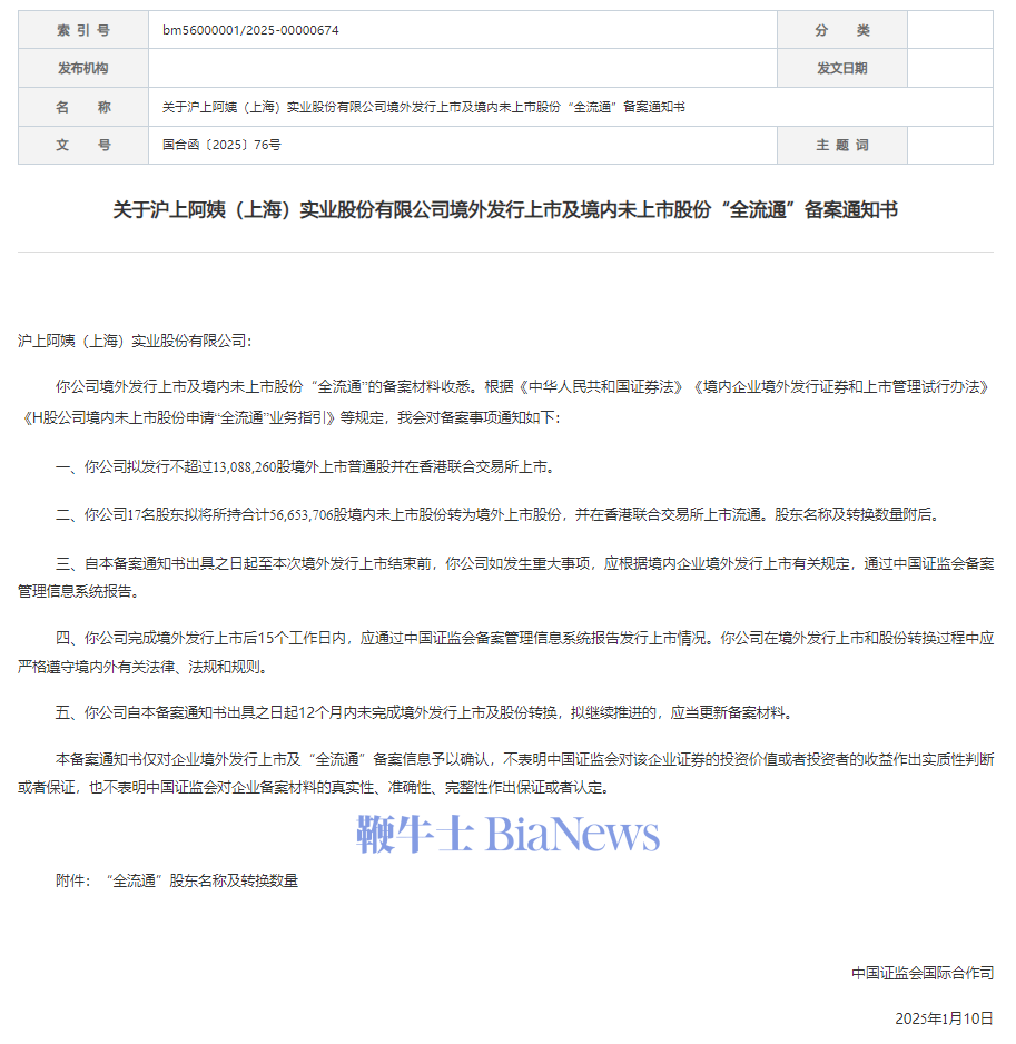 沪上阿姨香港发行上市获中国证监会备案