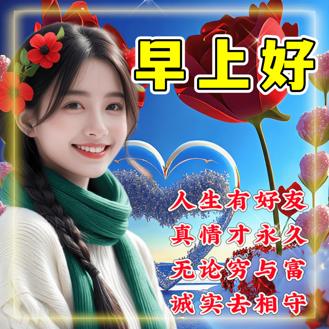 漂亮的早上好美女祝福美图,彼此安康胜黄金,幸福盈溢超满仓