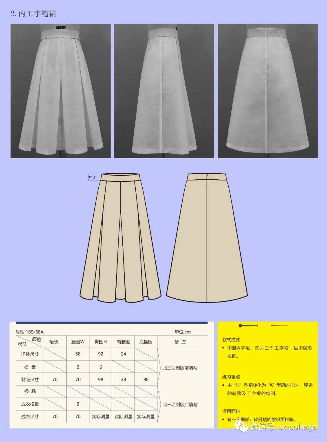 内工字褶裙平面制版方法