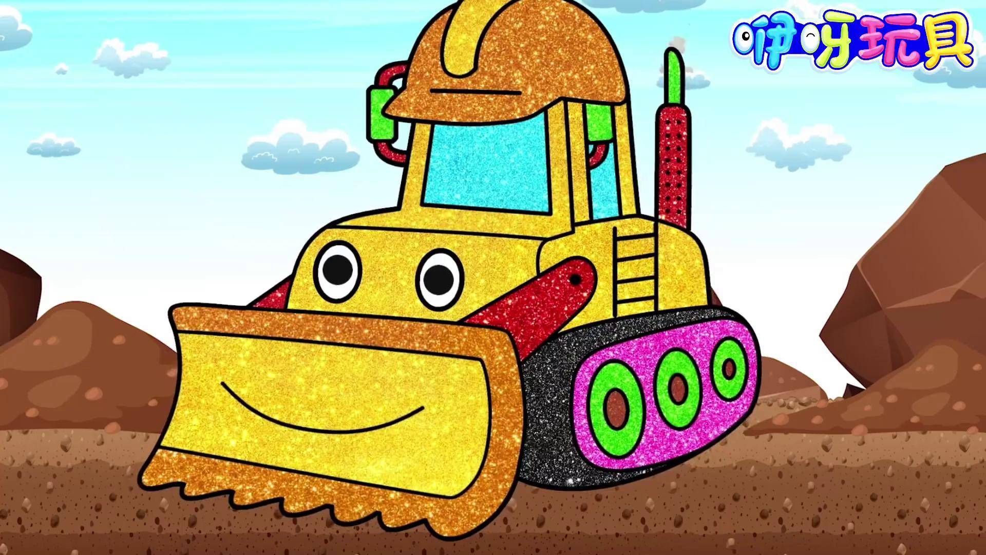 儿童简笔画:如何创意绘画一辆卡通推土车,儿童色彩画启蒙教程 儿童