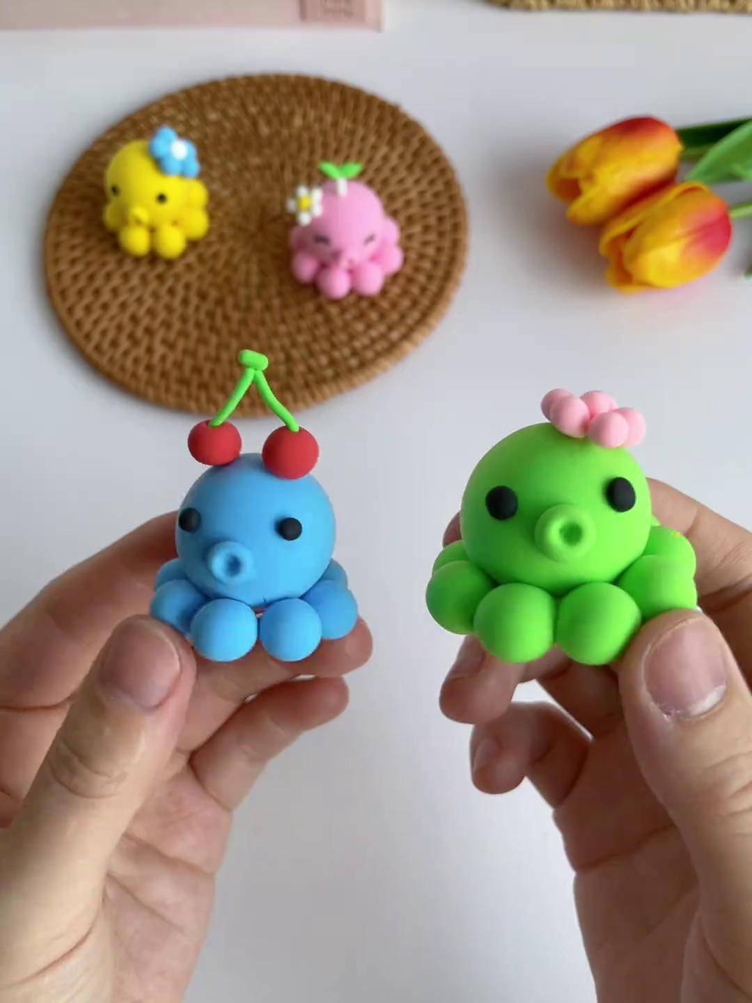 一看就会的粘土小章鱼,简单可爱,快和孩子一起来试试吧粘土手工 亲子