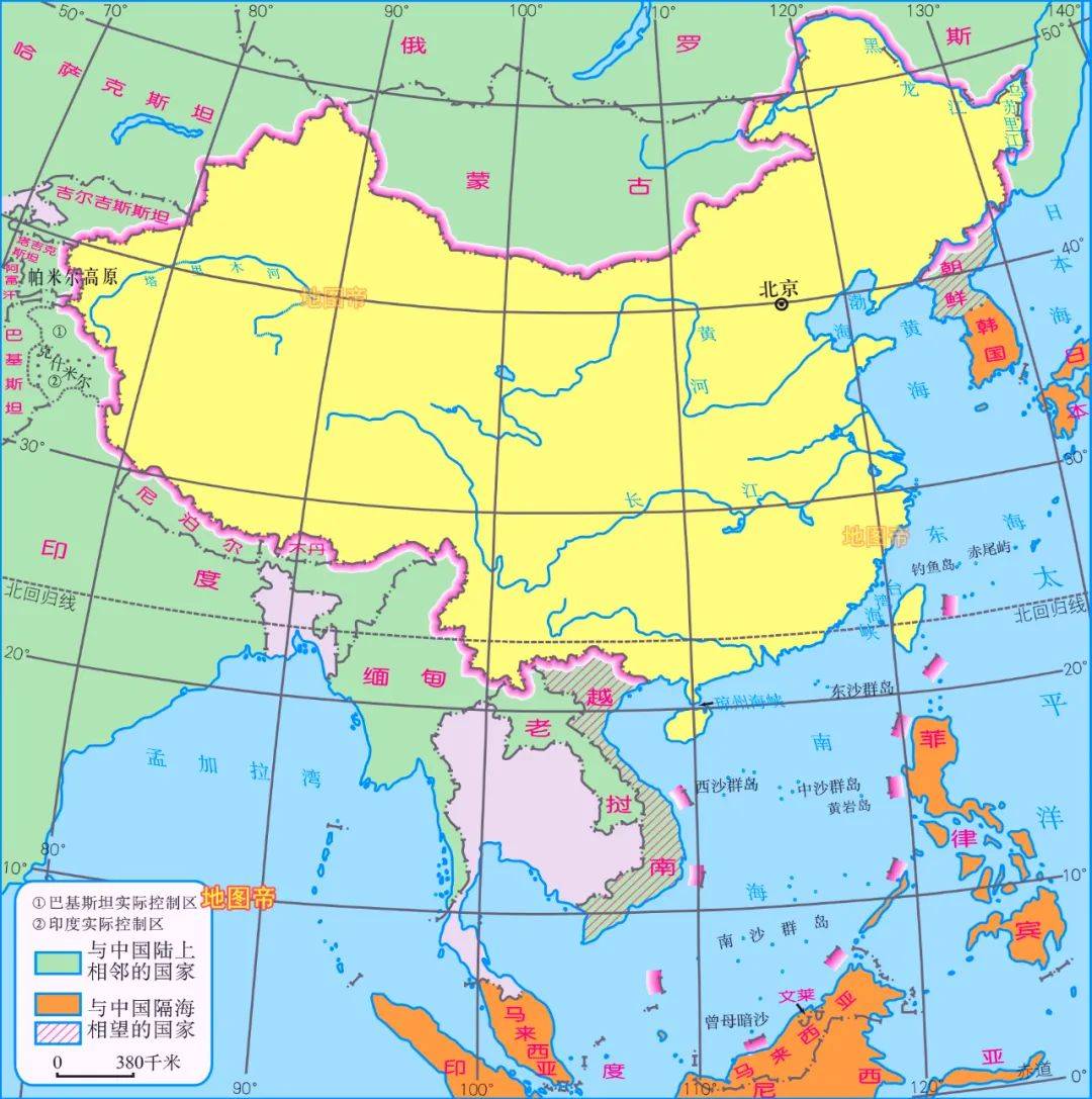 地图盛宴,中国在地球什么位置,东南西北的范围到哪儿?