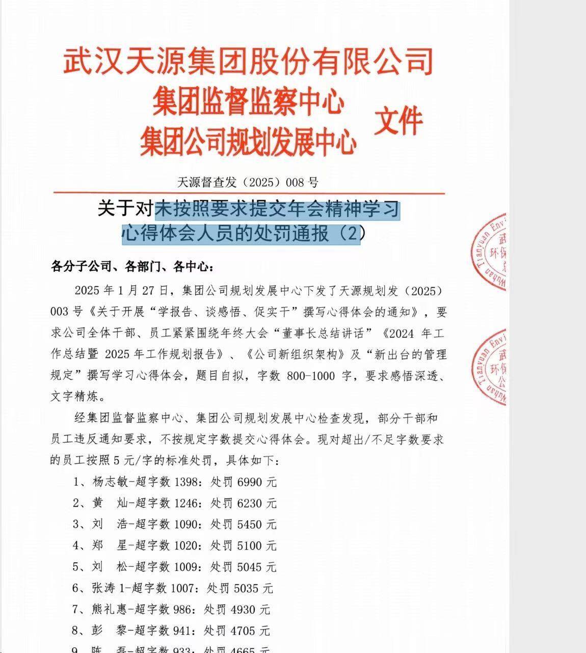 381名员工写“董事长讲话心得”超字数，最高被罚近7000元？公司回应