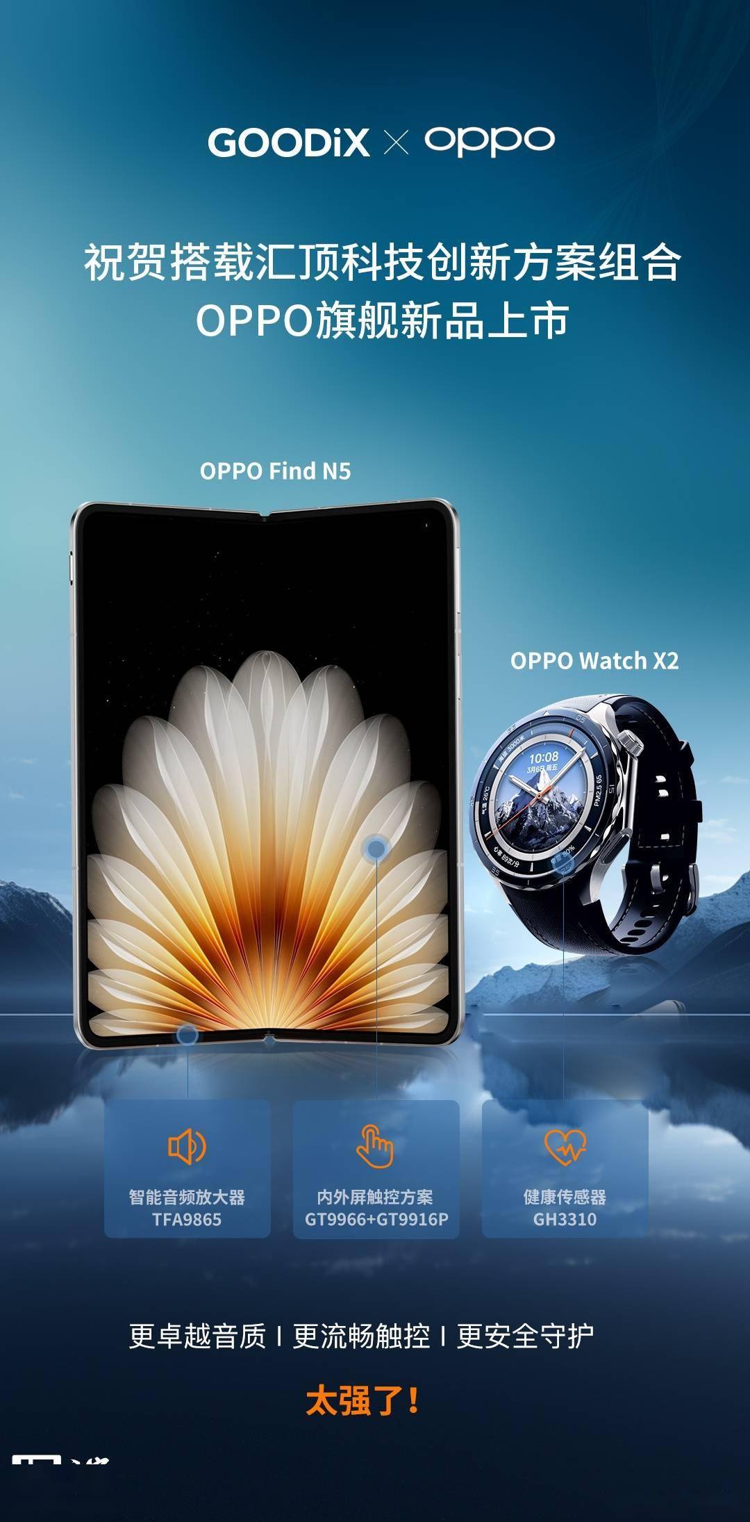 OPPO Find N5 折叠手机、Watch X2 手表搭载汇顶科技创新方案组合