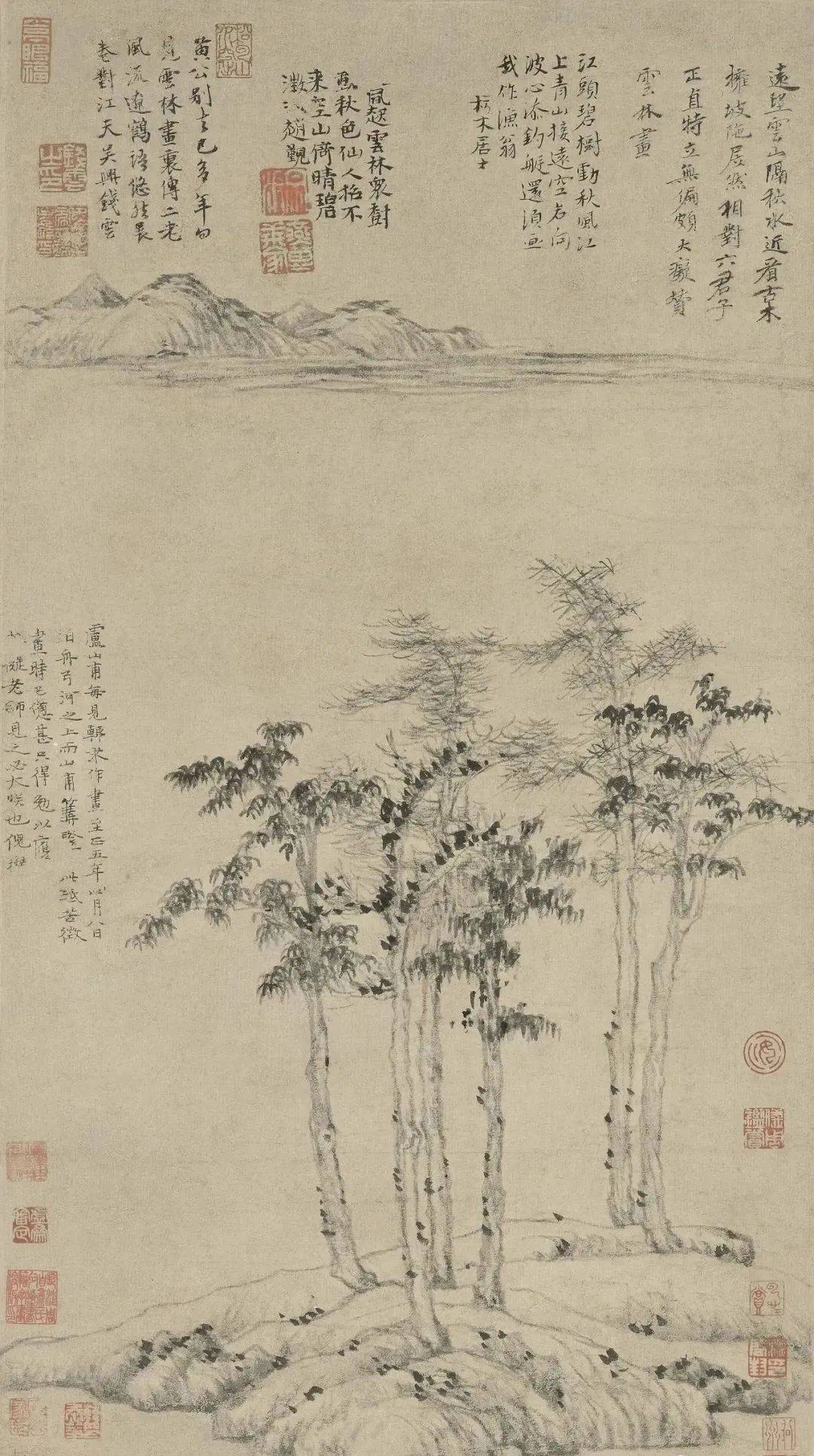 "再细看倪瓒的画时,却似乎发现他的笔上有霜色,一木一石经他的笔一扫