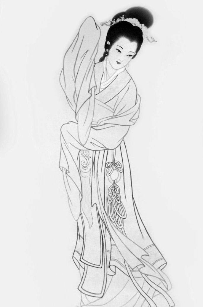 素材一组中国传统仕女白描线条漂亮