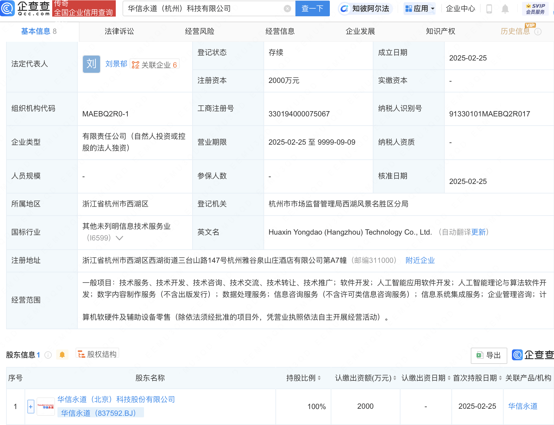 华信永道新设子公司，含AI软件开发业务