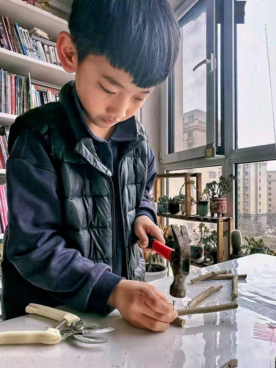 捡树枝拾系草兄妹俩做鸟窝 守护春光·自然共生