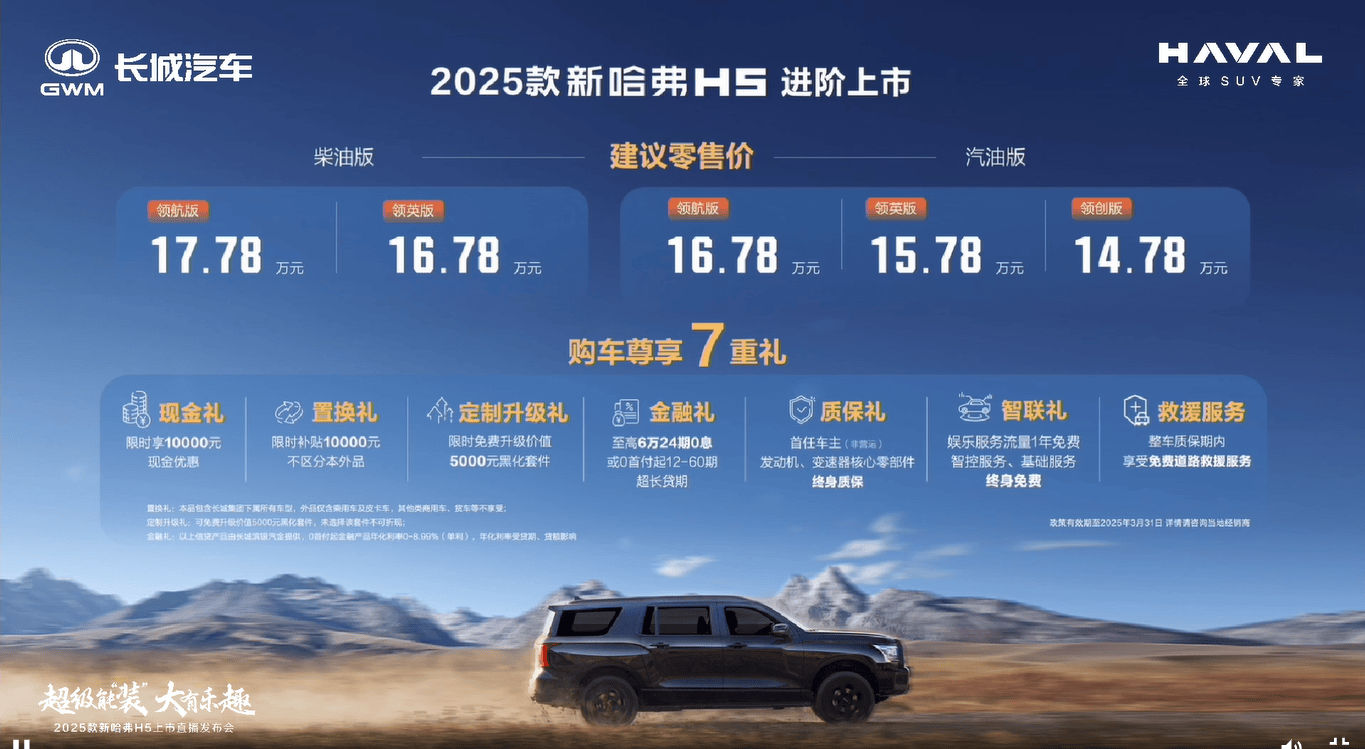 2025款哈弗H5上市，黑化外观+新配置，售价14.78-17.78万元！