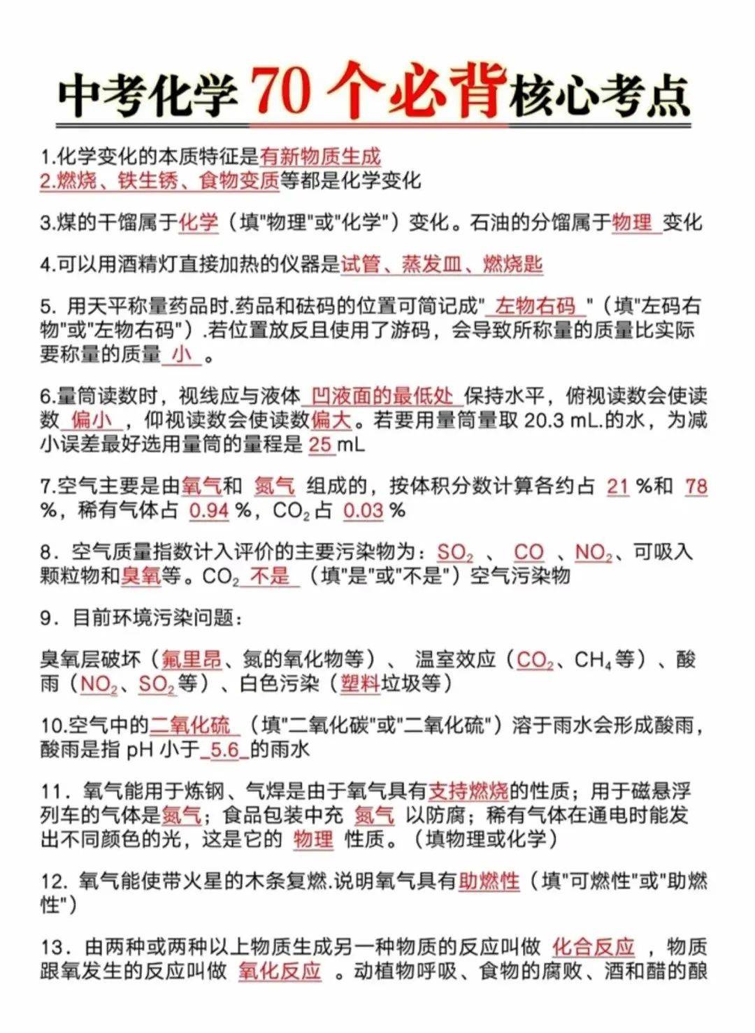中考化学打卡表！督促学习，坚持练

