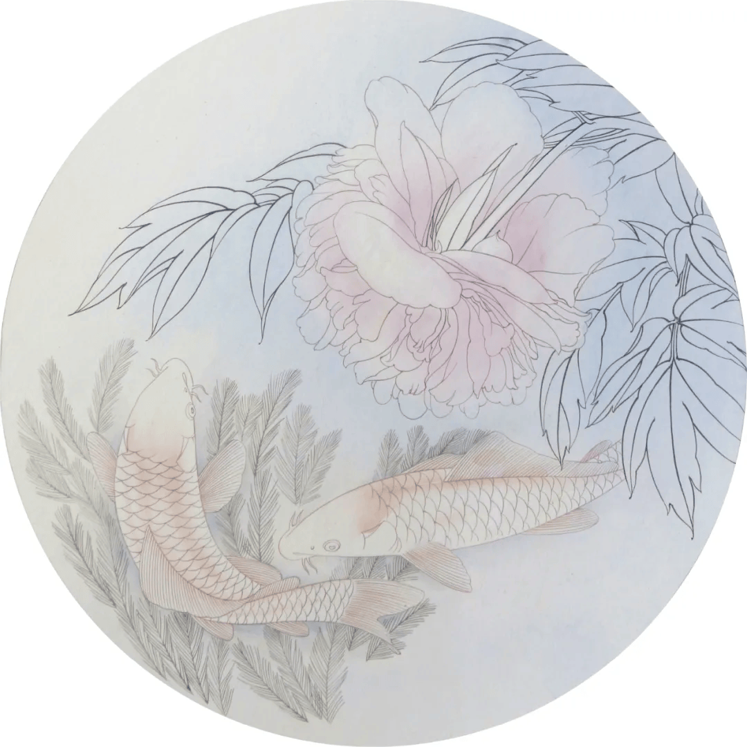 工笔画技法:牡丹锦鲤《鲤逐清波》绘制步骤