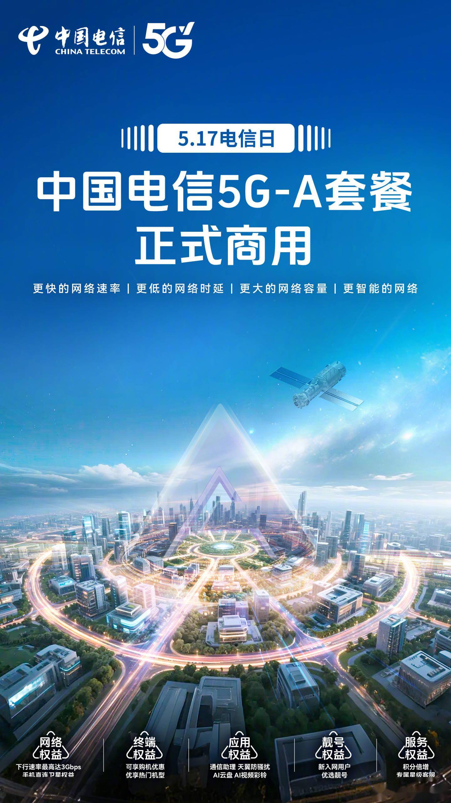 中国电信5G-A套餐5月17日商用：更快速率、更低时延、更大容量