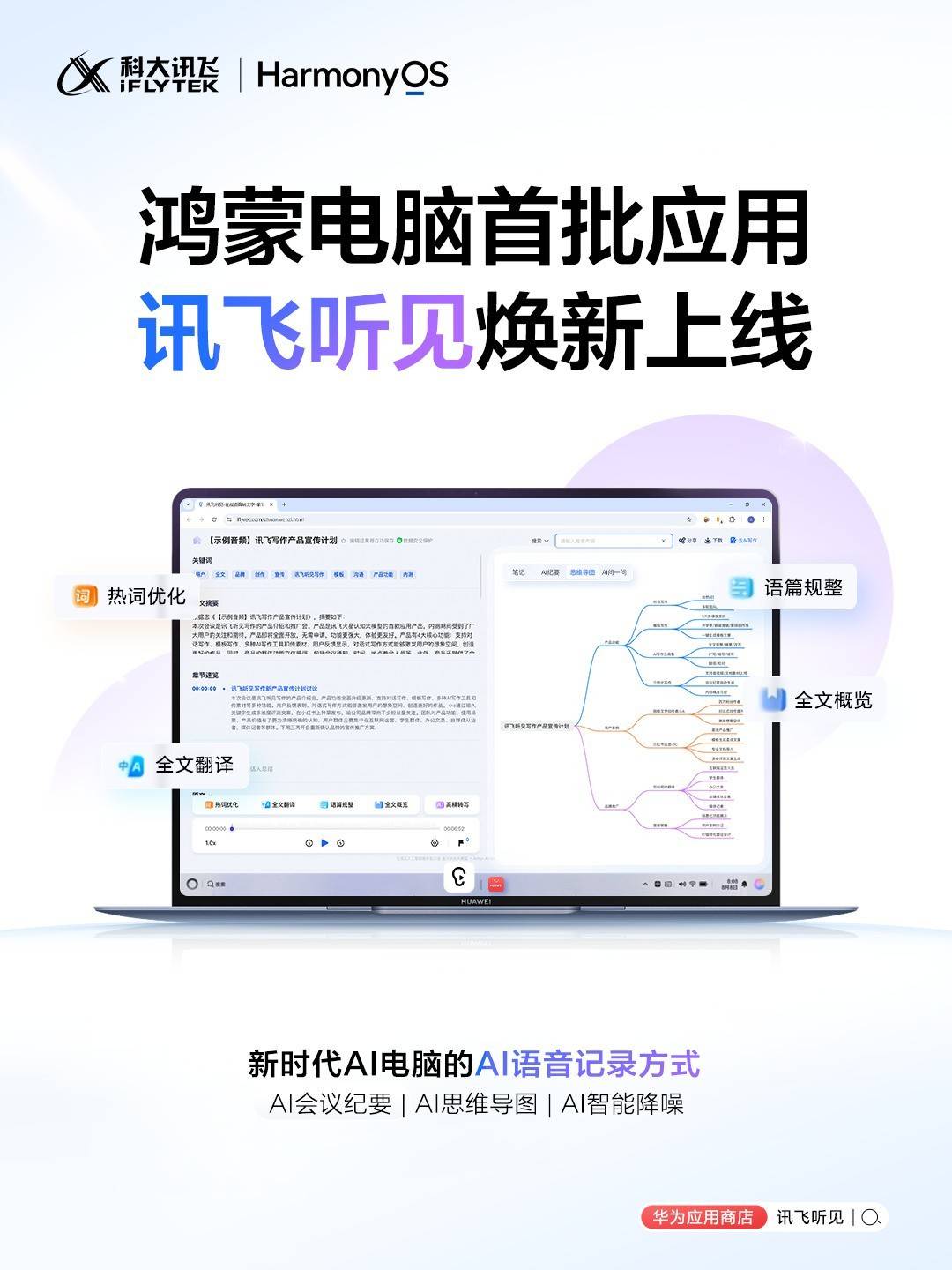 华为鸿蒙PC正式亮相，科大讯飞旗下讯飞听见跻身首批应用生态
