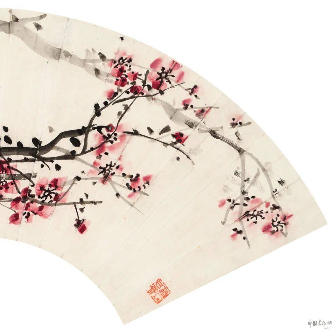 风雅怀袖吴昌硕书画扇面红梅石鼓文