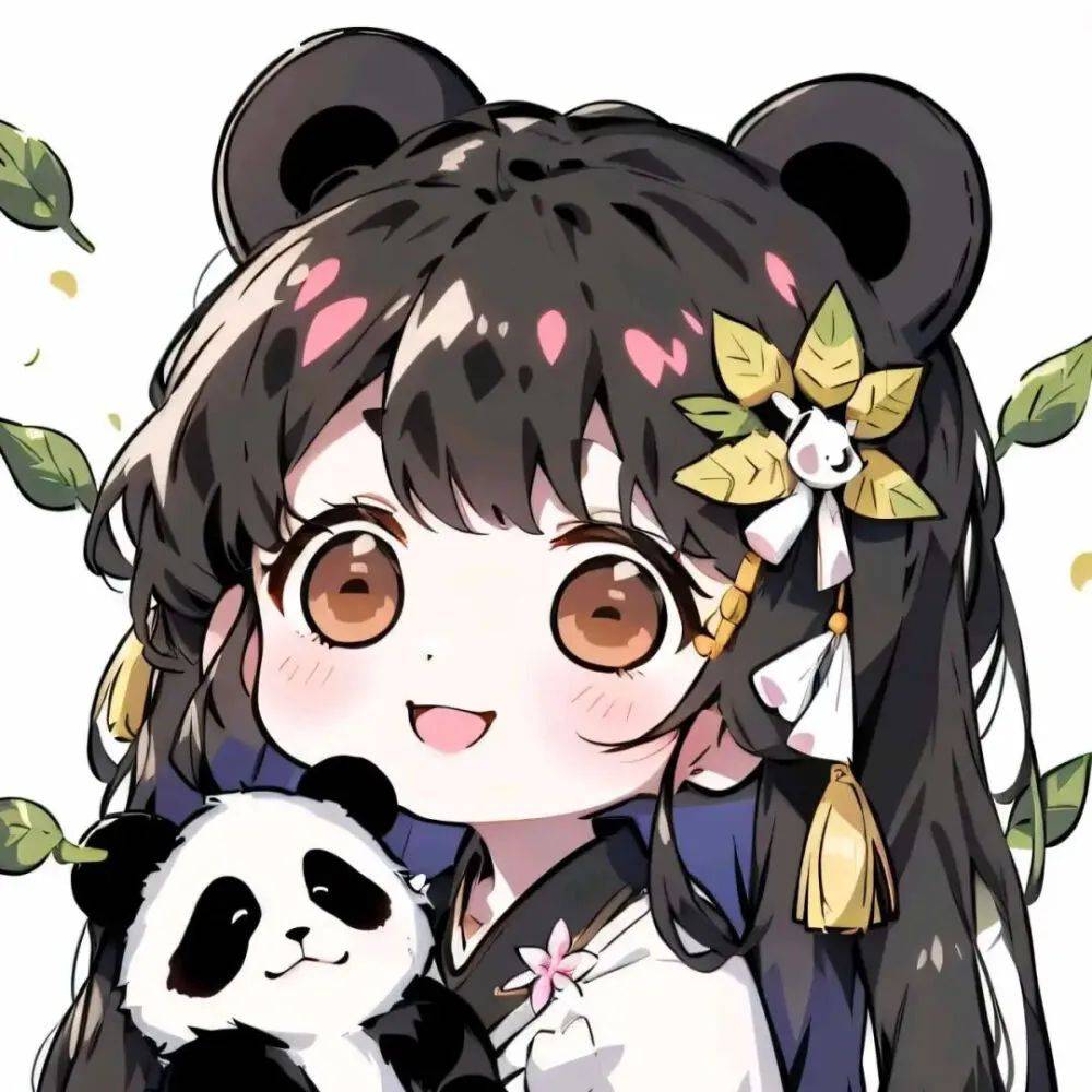 可爱动漫女生抱熊猫头像图片8张,暖心治愈!