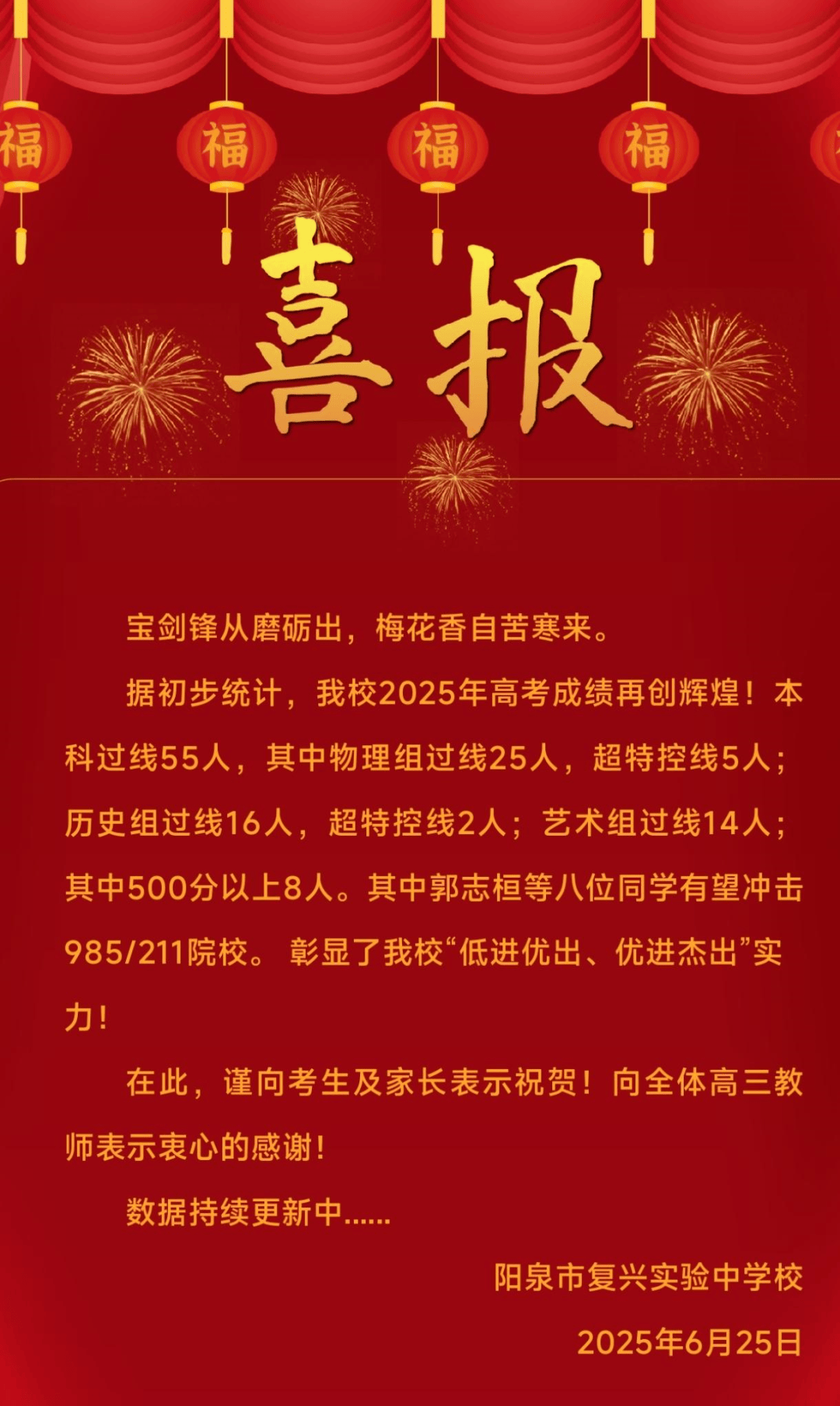 五所学校!高考喜报!