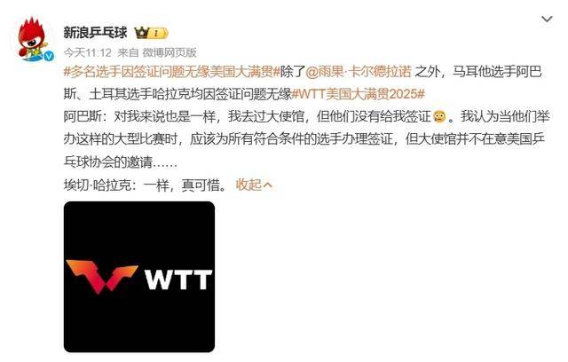 签证风波：乒乓球大满贯赛多名选手无缘参赛，洛杉矶奥运会前景堪忧