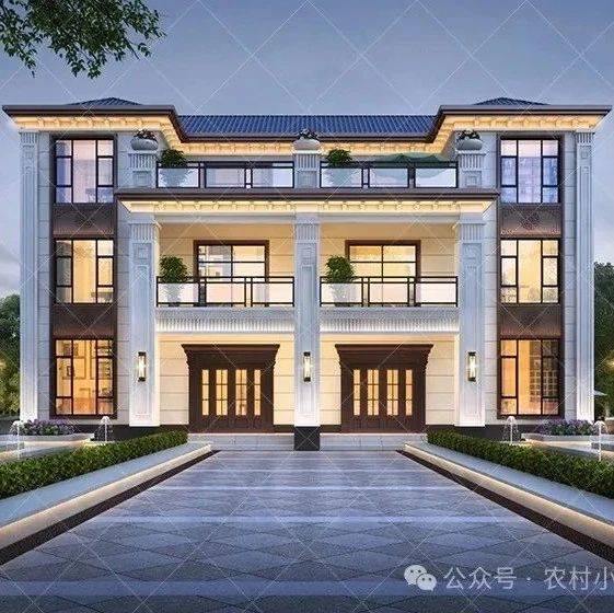 32款三层双拼新中式别墅,风雅有韵味农村兄弟双拼自建房_大气_生活_建筑