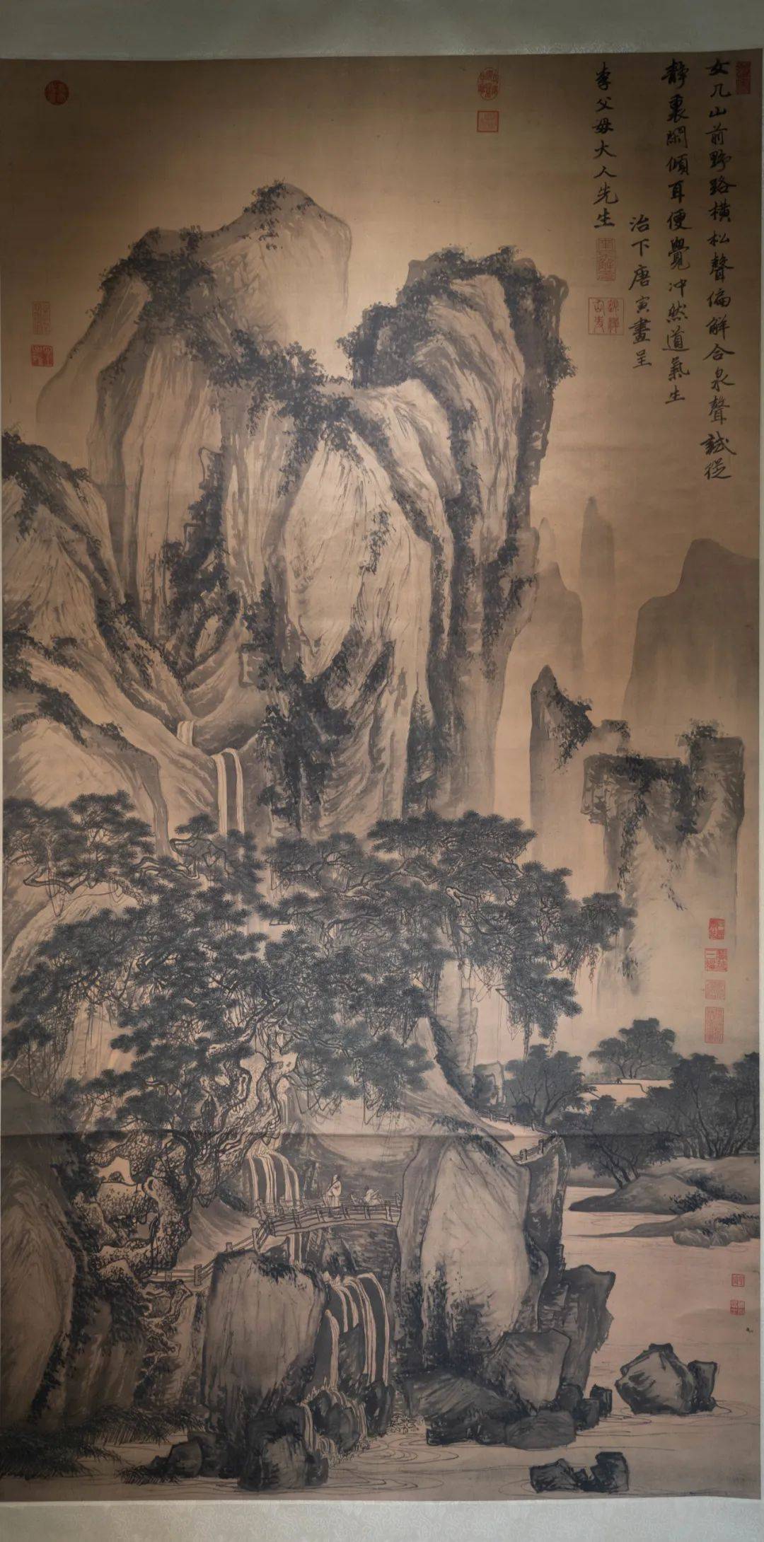 中国文人山水 仿唐寅画風 掛軸｜絹本・手描き｜静謐なる古画趣
