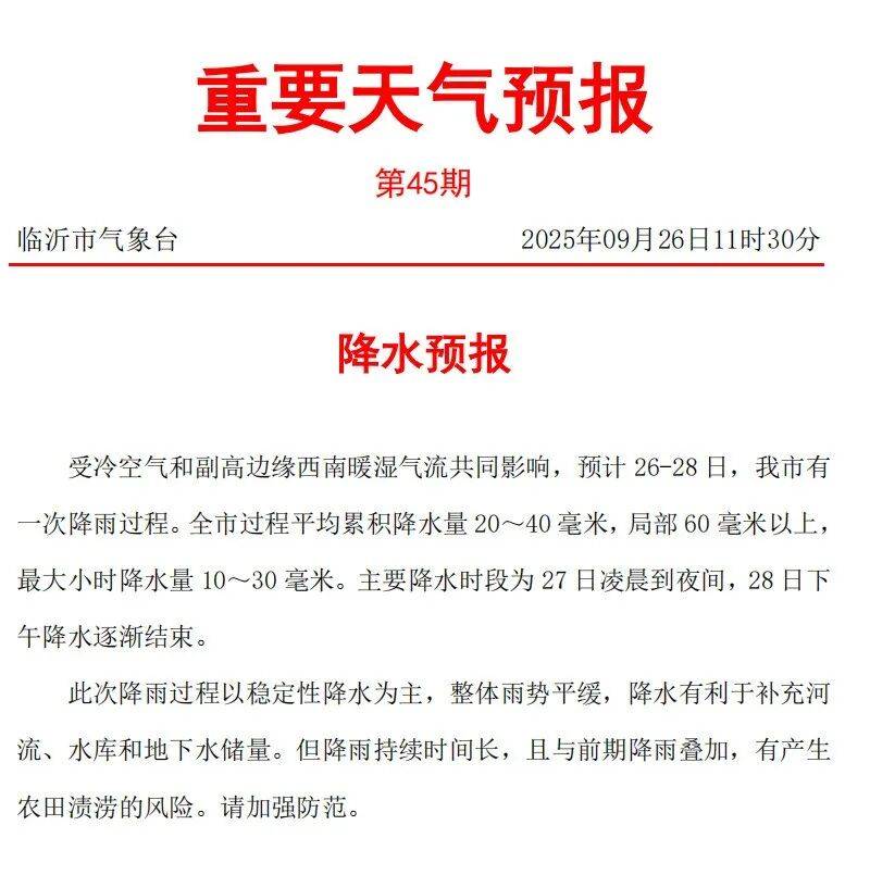 山东临沂的天气预报今日情况