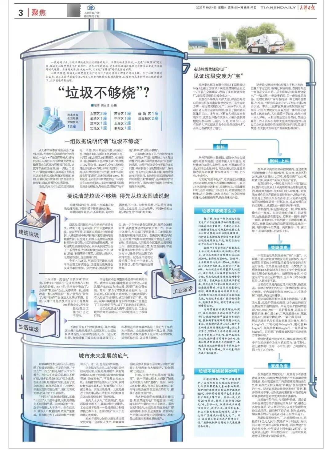 记者走访天津生活垃圾焚烧发电厂 见证变废为“宝”