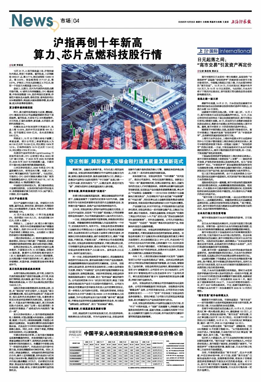 沪指再创十年新高 算力、芯片点燃科技股行情